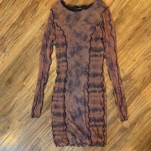 Forever 21 Long Sleeve Sheer Brown and Black Bodycon Dress